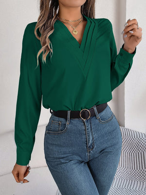 Solid color layered V - neck long - sleeved shirt - Negative Apparel