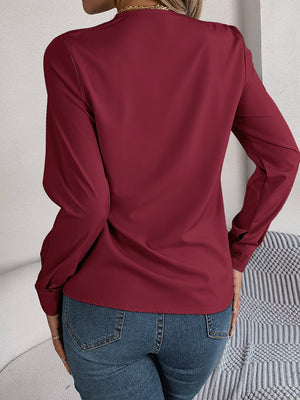Solid color layered V - neck long - sleeved shirt - Negative Apparel