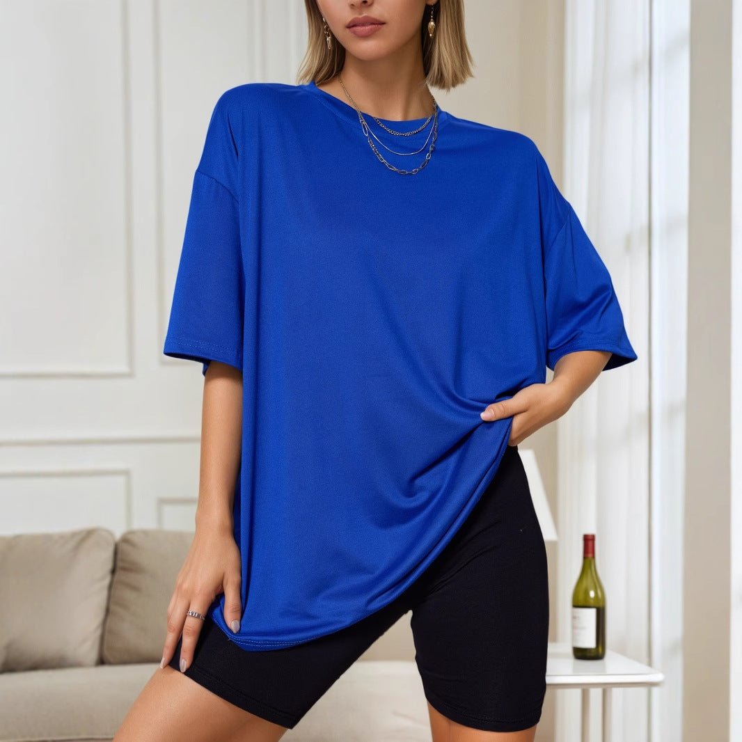 Solid color multi - color large size T-shirt women's 2025 summer casual versatile half - sleeved T-shirt - Negative Apparel
