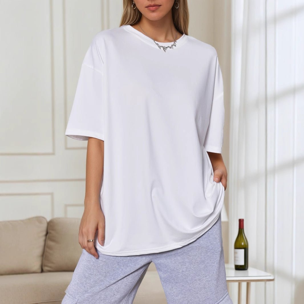 Solid color multi - color large size T-shirt women's 2025 summer casual versatile half - sleeved T-shirt - Negative Apparel