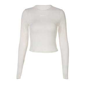 Solid color round neck long sleeve letter print tight inner wear bottoming shirt top - Negative Apparel