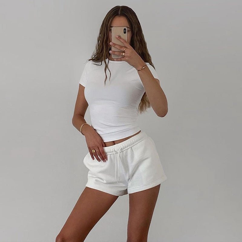 Solid color round neck short sleeve basic T-shirt top - Negative Apparel