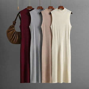 Solid color slim - fit elastic knitted sleeveless dress - Negative Apparel