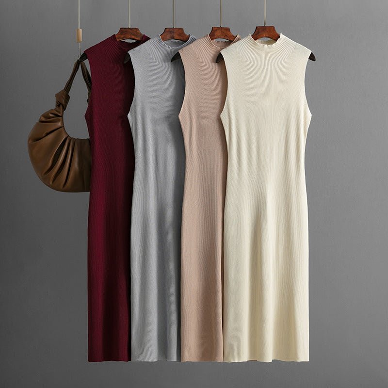 Solid color slim - fit elastic knitted sleeveless dress - Negative Apparel