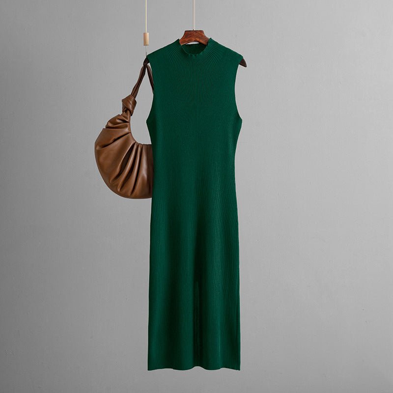 Solid color slim - fit elastic knitted sleeveless dress - Negative Apparel