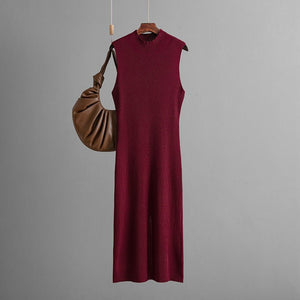 Solid color slim - fit elastic knitted sleeveless dress - Negative Apparel