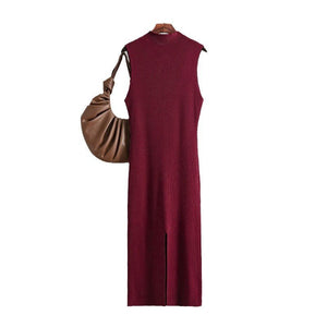 Solid color slim - fit elastic knitted sleeveless dress - Negative Apparel