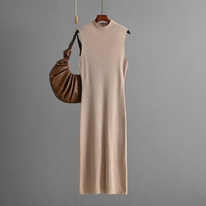Solid color slim - fit elastic knitted sleeveless dress - Negative Apparel