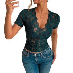 Solid color slim - fitting V - neck short - sleeved bottoming shirt - Negative Apparel