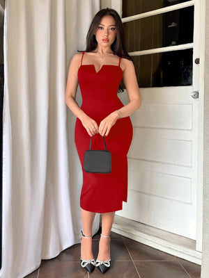 Solid Color Spaghetti Straps Bodycon Dress - Negative Apparel