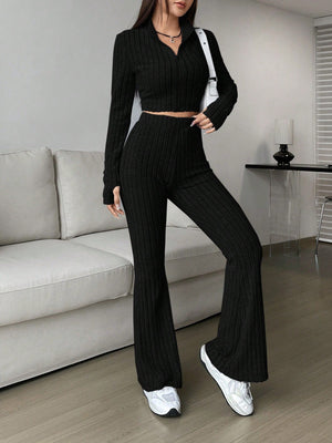 Solid Crop Tee & Flare Leg Pants - Negative Apparel