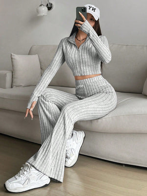 Solid Crop Tee & Flare Leg Pants - Negative Apparel