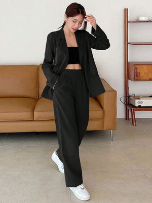 Solid Lapel Neck Blazer & Pants - Negative Apparel