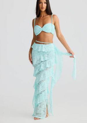 Solis Lace | 2 - Piece Halter Suspender & Hip - Wrap Maxi Set - Negative Apparel