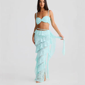 Solis Lace | 2 - Piece Halter Suspender & Hip - Wrap Maxi Set - Negative Apparel
