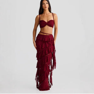 Solis Lace | 2 - Piece Halter Suspender & Hip - Wrap Maxi Set - Negative Apparel