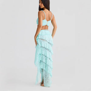 Solis Lace | 2 - Piece Halter Suspender & Hip - Wrap Maxi Set - Negative Apparel