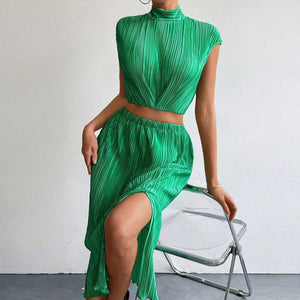 Split skirt sleeveless slim top two - piece set summer sxy skirt set women - Negative Apparel