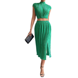 Split skirt sleeveless slim top two - piece set summer sxy skirt set women - Negative Apparel