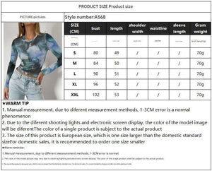 spring 2025 new elegant women's printing crew neck mesh slim long - sleeved top women's clothing - Negative Apparel