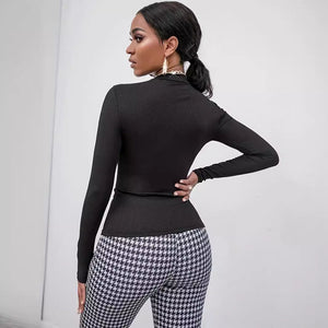 spring 2025 new ribbed knitted fashion skull hot diamond T-shirt top women - Negative Apparel