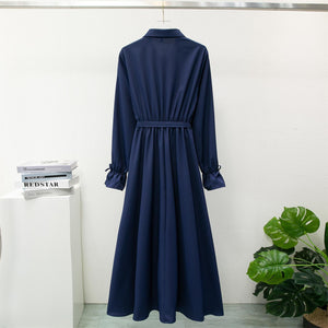 Spring and autumn button - up long dress design sense niche long - sleeved solid color French dress women - Negative Apparel