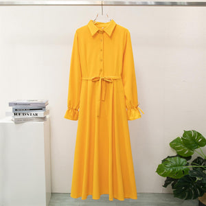 Spring and autumn button - up long dress design sense niche long - sleeved solid color French dress women - Negative Apparel