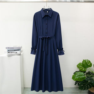 Spring and autumn button - up long dress design sense niche long - sleeved solid color French dress women - Negative Apparel