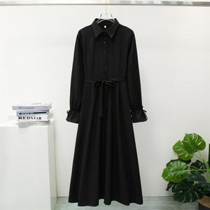 Spring and autumn button - up long dress design sense niche long - sleeved solid color French dress women - Negative Apparel