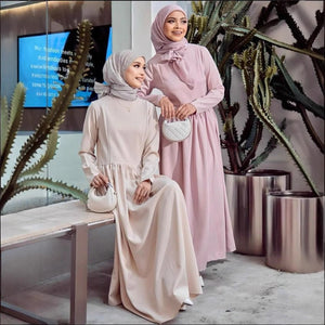 Spring and autumn Hepburn style long - sleeved solid color dress women's French slim and thin temperament long dress inside - Negative Apparel