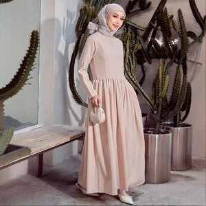 Spring and autumn Hepburn style long - sleeved solid color dress women's French slim and thin temperament long dress inside - Negative Apparel