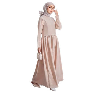 Spring and autumn Hepburn style long - sleeved solid color dress women's French slim and thin temperament long dress inside - Negative Apparel