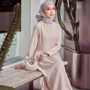 Spring and autumn Hepburn style long - sleeved solid color dress women's French slim and thin temperament long dress inside - Negative Apparel