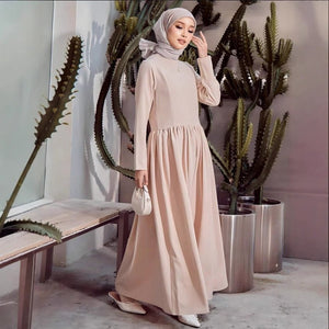 Spring and autumn Hepburn style long - sleeved solid color dress women's French slim and thin temperament long dress inside - Negative Apparel