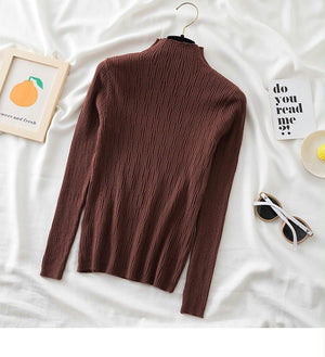 Spring and autumn new sweater women's bottoming shirt with long - sleeved top inside slim - fitting versatile semi - turtleneck knitted sweater women's texture - Negative Apparel