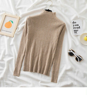 Spring and autumn new sweater women's bottoming shirt with long - sleeved top inside slim - fitting versatile semi - turtleneck knitted sweater women's texture - Negative Apparel