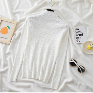 Spring and autumn new sweater women's bottoming shirt with long - sleeved top inside slim - fitting versatile semi - turtleneck knitted sweater women's texture - Negative Apparel