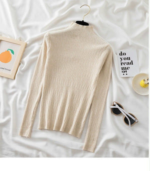 Spring and autumn new sweater women's bottoming shirt with long - sleeved top inside slim - fitting versatile semi - turtleneck knitted sweater women's texture - Negative Apparel