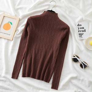 Spring and autumn new sweater women's bottoming shirt with long - sleeved top inside slim - fitting versatile semi - turtleneck knitted sweater women's texture - Negative Apparel
