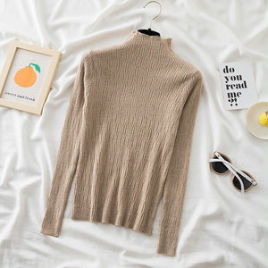 Spring and autumn new sweater women's bottoming shirt with long - sleeved top inside slim - fitting versatile semi - turtleneck knitted sweater women's texture - Negative Apparel