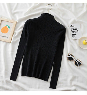 Spring and autumn new sweater women's bottoming shirt with long - sleeved top inside slim - fitting versatile semi - turtleneck knitted sweater women's texture - Negative Apparel