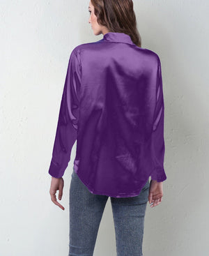 spring and summer new style satin satin shirt female imitation silk long - sleeved shirt - Negative Apparel