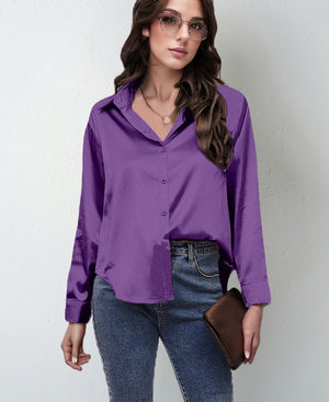 spring and summer new style satin satin shirt female imitation silk long - sleeved shirt - Negative Apparel