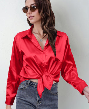 spring and summer new style satin satin shirt female imitation silk long - sleeved shirt - Negative Apparel