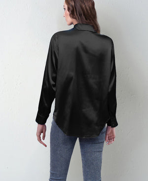spring and summer new style satin satin shirt female imitation silk long - sleeved shirt - Negative Apparel