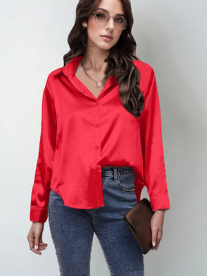 spring and summer new style satin satin shirt female imitation silk long - sleeved shirt - Negative Apparel