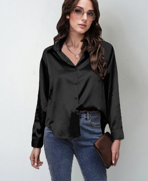 spring and summer new style satin satin shirt female imitation silk long - sleeved shirt - Negative Apparel