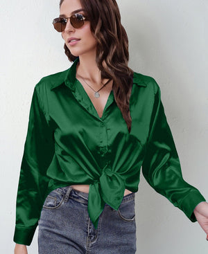 spring and summer new style satin satin shirt female imitation silk long - sleeved shirt - Negative Apparel