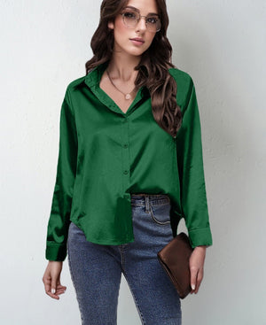 spring and summer new style satin satin shirt female imitation silk long - sleeved shirt - Negative Apparel