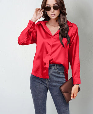 spring and summer new style satin satin shirt female imitation silk long - sleeved shirt - Negative Apparel